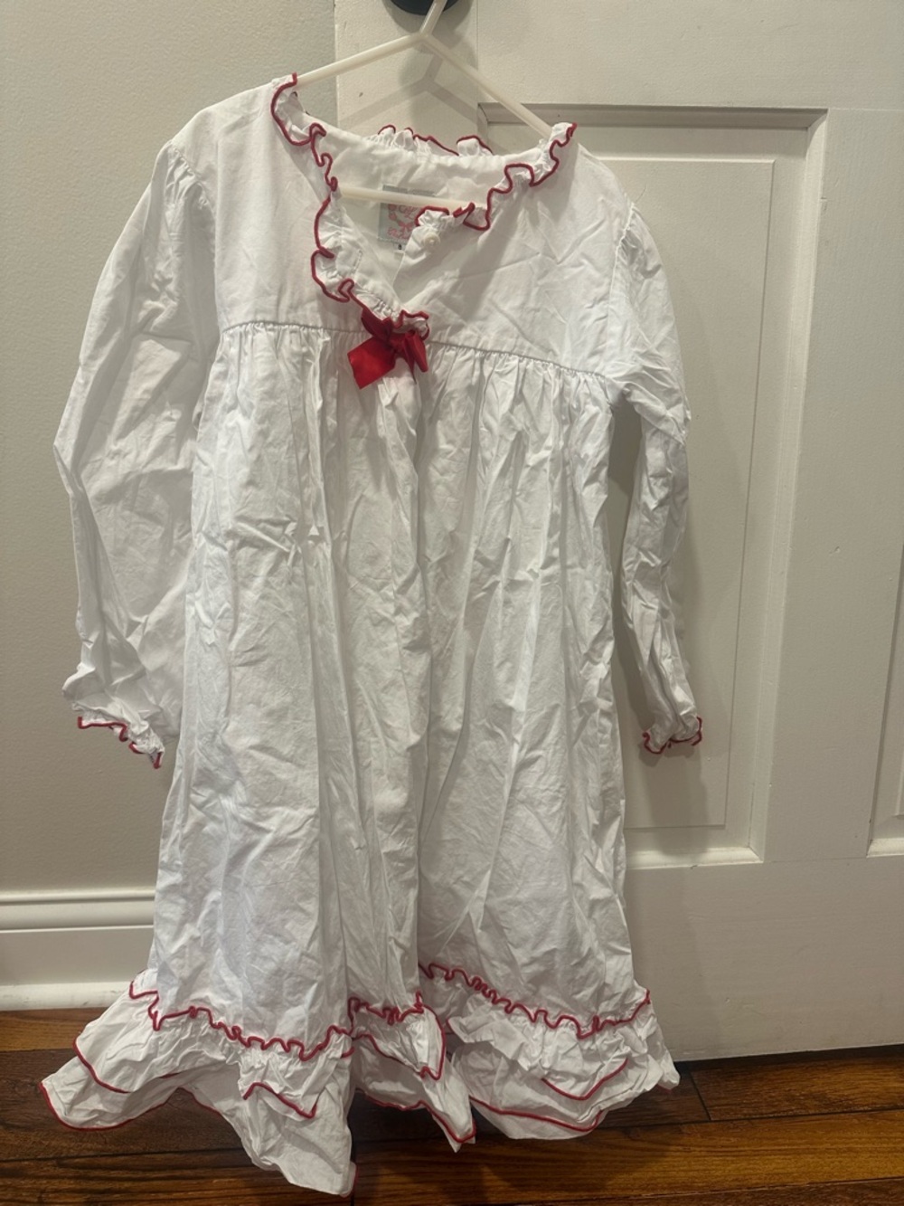Cecil & Lou- size 8- Girls White Nightgown with Red Trim and Bow for Christmas